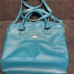 Jewell by Thirty-One Teal Faux Leather Satchel Crossbody Tote Bag